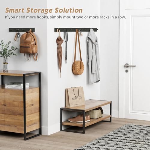 Forbena Black Coat Rack Wall Mount 4-Pack, Rustic Farmhouse Coat Hooks for Wall, Vertical Hanging Hat Rack for Office, Bedroom, Closet, Small Spaces, Kids Room Clothes, Entryway Shoes - 16 Pegs - Image 2