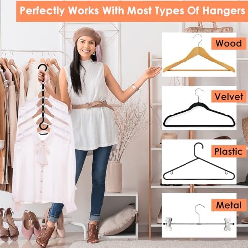 Magic Clothes Hangers Space Saving, Premium Closet Organizers and Storage, Sturdy Plastic Cascading Hanger with 360° Swivel Hooks for 20 Heavy Clothes, College Dorm Room Essentials for Girls, 4 Pack - Image 6