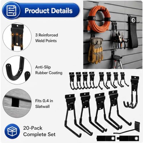 Slatwall Hooks 20Pack, Heavy Duty Slatwall Accessories for Garage - Image 5