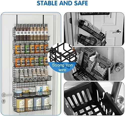 JKsmart 6-Tier Spice Rack Organizer with Door Hook, Wall Mounted & Over the Door Spice Racks for Kitchen Pantry Door Cabinet, Two Size, Large Capacity, Black - Image 4
