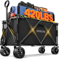 Beach Wagon 420LBS – Heavy Duty Wagons Carts Foldable, Collapsible Wagon with Big Wheels for Sand & Cup Holders for Camping Garden Sports Grocery by SYOCYO