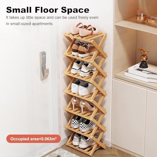 YYW Bamboo Shoe Rack, Foldable Vertical Free Standing Shoe Storage Shelf - Image 2