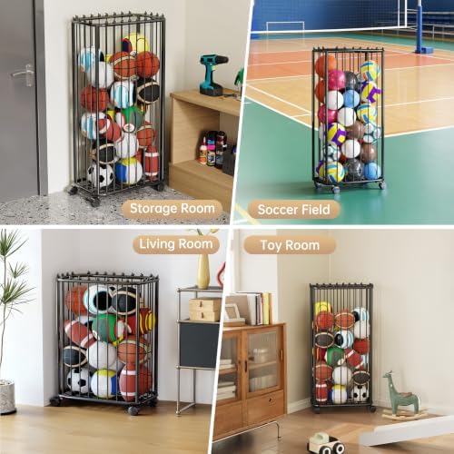 Garage Ball Storage Rack, Metal Sports Equipment Organizer, Black - Image 5