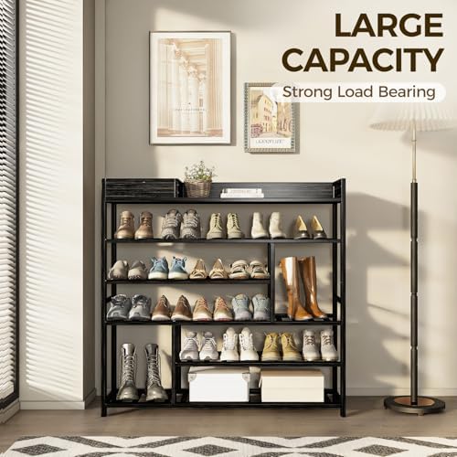 Bamworld Shoe Rack for Front Door Entrance Bamboo Shoe Organizer with Storage Box Free Standing Shoe Cabinet Shoe Storage Shelf for Entryway, Closet and Doorway (Black) - Image 5