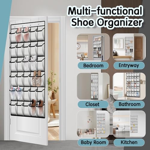 Kotkn 30 Compartment Breathable Mesh Pocket Over the Door Hanging Over the door shoe organizer Shoe rack Over door shoe organizer Hanging shoe organizer (White, 30) - Image 5