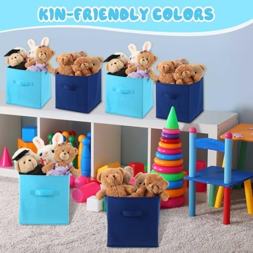Yinder 12 Pcs Cube Storage Bin Blue 10.5''x10.5''x11'' Storage Cubes - Image 3