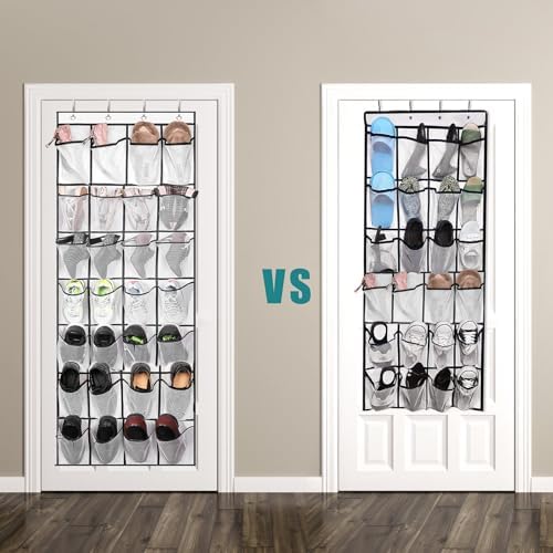 VOPTON 28Large Pockets Over The Door Shoe Organizer, Hanging Shoe Organizer for Closet, Premium Clear Shoe Rack for Door, Shoes Hanger Organizers Storage Holder for Back of Door and 4Metal Hook White - Image 5