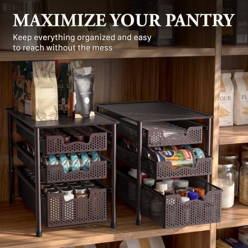Simple Houseware Stackable 3 Tier Sliding Basket Organizer Drawer, Bronze - Image 7