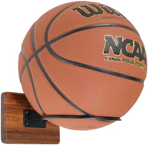 Basketball Holder Wall Mount, Solid Wood Ball Holder for Storage Soccer Volleyball Football Autograph Ball Metal, Basketball Rack Display for Boys Sports Accessories Organizer & Wall Decor by Rovarahoom
