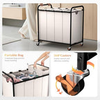 Laundry Sorter 4 Sections 48 Gal, Rolling Laundry Basket with Wheels ＆ Lid - Image 5