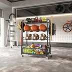 SOYEEZE Sports Equipment Organizer- Ball Storage for Garage,4 Tiers Outdoor Toy Storage,Soccer Racks,Basketball Shooting Training Stand Cart with Wheels and Hooks for Home-School and Gym Use - Image 3