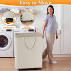 Optish 50L Slim Rolling Laundry Basket with Wheels & Removable Bag, White - Image 2