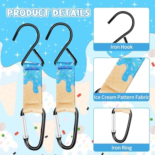 Blue Ice Cream Drip Baseball Softball Dugout Organizer Bag Fence Hook Helmet Glove Hanger with Name Tag Sports Team Gifts Gear for Boys Girls Coach Mom Must Have Travel Accessory-2pcs - Image 2