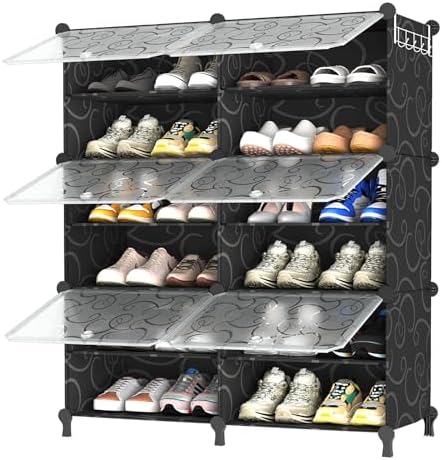 AWTATOS 6 Tier Shoe Rack Organizer, Shoe Storage Cabinet with Door, Black by AWTATOS