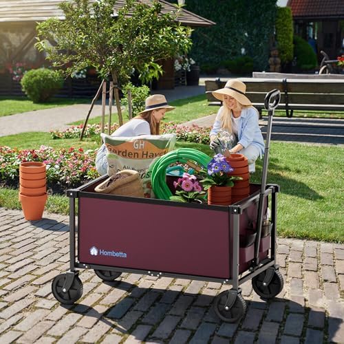 29.3" Collapsible Wagon Cart, 150L Heavy Duty Folding Utility Wagon with Wheels, 260 lbs Load, Portable Rolling Cart for Garden, Shopping, Sports, Camping, WineRed - Image 2