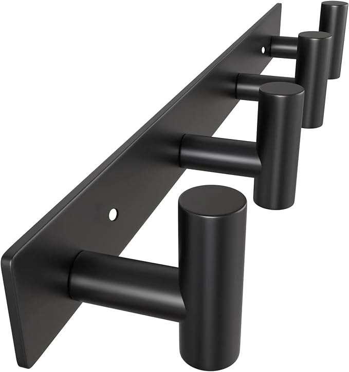 VAEHOLD Hat and Coat Wall Mount Rack - 4 Hooks for Robes, Bags, Keys, and Towels - Bathroom Towel Hanger Organizer -Black by VAEHOLD