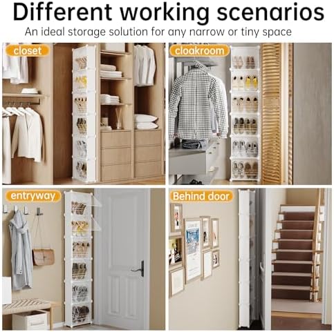 MAGINELS 6-Tier Slim Shoe Storage,Narrow Shoes Rack,Hidden Closet Organizer for Small Spaces,Tall shelf for Wall Behind Door,Entryway,White - Image 4