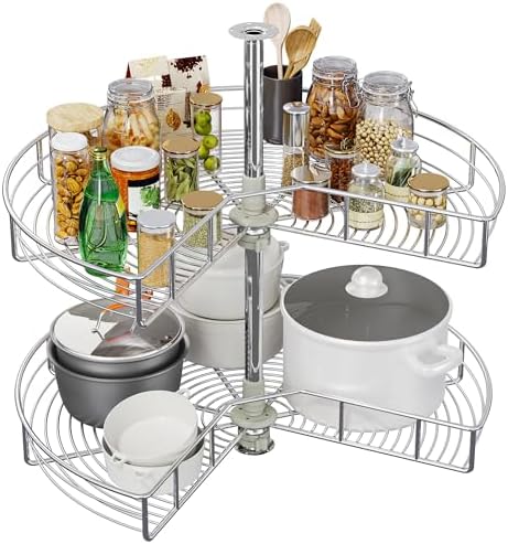YITAHOME 31-Inch Kidney Shaped Chrome Pie Cut 2-Shelf Lazy Susan Corner by YITAHOME
