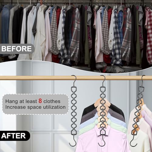 Space Saving Hangers for Clothes 6 Pack, Sturdy Metal Hangers Heavy Duty | Magic Clothes Space Saver Hanger Organizer with 360° Swivel Hook, Closet Organizers and Storage Dorm Room Essentials Black - Image 2