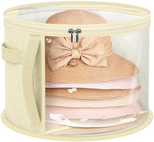 AOODA Oversized Clear Hat Storage Bag for Women, Holds up to 7 Caps Cowboy Hat Organizer for Closet, Wide Brims Hat Case with Carrying Handles (Yellow) by AOODA