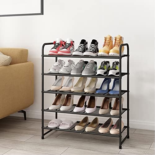 Simple Trending 5-Tier Stackable Shoe Rack, Expandable Shoe Shelf Black - Image 2