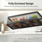PUSDON 5-in-1 16.5" Extra Long Slim Wall Mount Wrapped Mesh Kitchen Organizer & Shower Caddy Kit, with Paper Towel Holder, Utensil Holder, Soap Dish, Holds 50LBS - Matte Black, Netting - Image 4