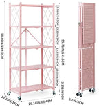 BRIAN & DANY 5-Tier Foldable Storage Shelves with Wheels, Folding Metal Rack Shelving Unit, Heavy Duty No Assembly Organizer Shelf for Garage, Kitchen, Basement, Pantry, Pink - Image 3