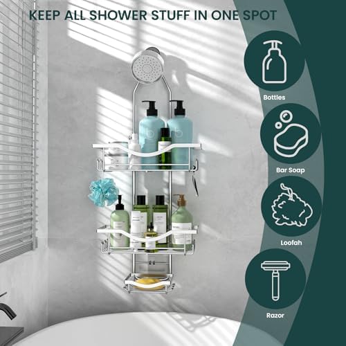 REINHARDT Adjustable Shower Caddy Hanging Over Shower Head, Silver - Image 7