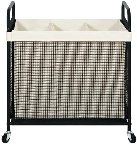 STO STO Laundry Hamper 3 Section, 120L Rolling Laundry Sorter Cart with Removable and Washable Liner Bag, Clothes Hamper with Wheels and Metal Handle for Laundry Room and Bedroom by STOSTO