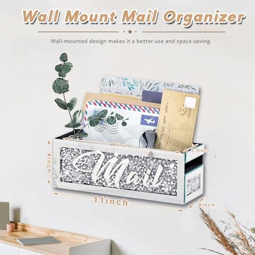 Crushed Diamond Mail Organizer, Crystal Mail Organizer Countertop, Mirror Letter Holder, Mail Tray, Mail Holder Box for Desk, Mail Holder for Wall - Image 3