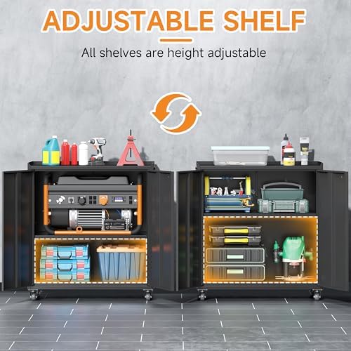 34" Metal Garage Storage Cabinet with Wheels, Adjustable Rolling Tool Storage Cabinet with Lock, Steel Locking Tool Cabinet with Doors and Shelves for Garage, Warehouse（Black） - Image 5