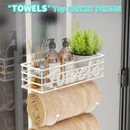 HapiRm Towel Racks for Bathroom Storage - 9 Tier Over The Door & Wall Mount Rolled Towel Storage Organizer Holder with Metal Shelf Basket for Small Bathroom, Camper, Rv - White, Patented - Image 3