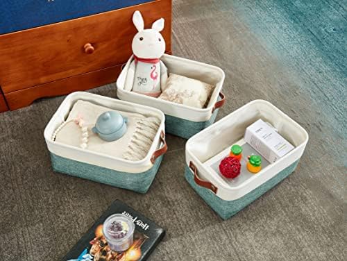 DECOMOMO Small Storage Basket, Closet Storage Bins, Baskets for Organizing Shelves (Teal & White, Small - 6 Pack) - Image 2