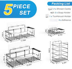 EUDELE 5-Pack Adhesive Shower Caddy Organizer, Large Capacity Rustproof Stainless Steel Shower Shelves, No Drill Bathroom Storage for Shower, Kitchen & Home Decor - Image 6