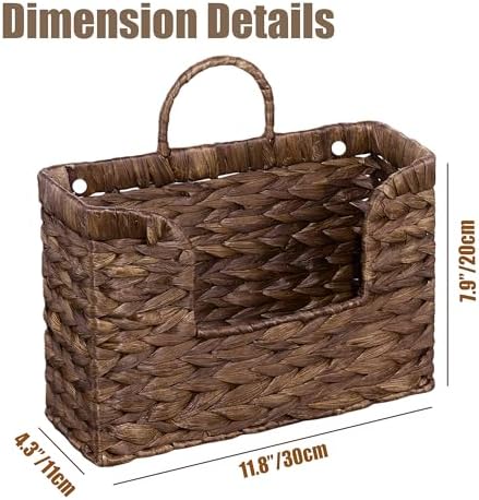 PINXIURY Magazine Holder Wall Basket Water Hyacinth Woven Mail Organizer, Wicker Wall Hanging Baskets for Magazines, Letters & Storage Decorative Mail Holder, Magazine Rack, Hanging Basket, Coffee - Image 2