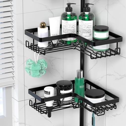 DAOYA Shower Caddy Tension Pole Corner with 4 Removable Baskets & 2 Towel Bar - Expandable Shower Caddy Corner Adjustable 25-114.2 Inches Upgraded Bath Organizer for Tub(Stainless Steel, Black) - Image 4