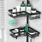 DAOYA Shower Caddy Tension Pole Corner with 4 Removable Baskets & 2 Towel Bar - Expandable Shower Caddy Corner Adjustable 25-114.2 Inches Upgraded Bath Organizer for Tub(Stainless Steel, Black) - Image 4