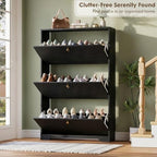 Nicetree Shoe Cabinet with 3 Flip Drawers, Narrow Shoe Organizer Cabinet, Freestanding Shoe Rack Cabinet, Modern Shoe Storage Cabinet for Entryway, Hallway, Foyer, Black - Image 5