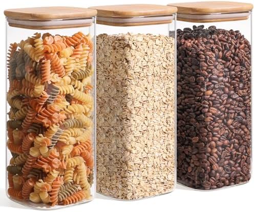 ComSaf Glass Storage Containers with Lids 1.9 Qt, Set of 3 Food Storage Jar by ComSaf
