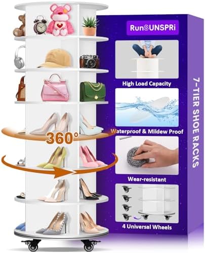 RUNSUNSPRI 7 Tier Rotating Shoe Rack with 4 Universal Wheels by RUNSUNSPRI