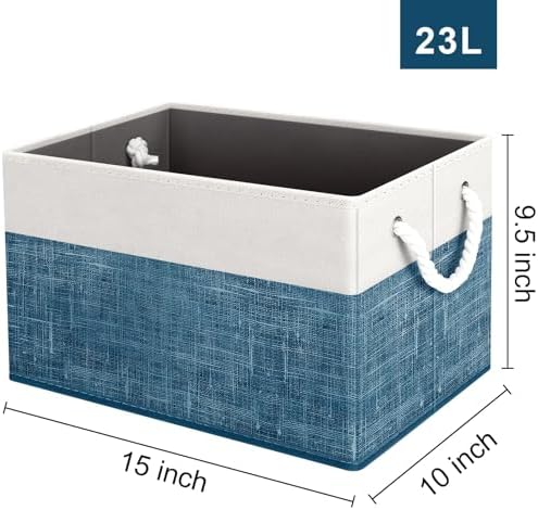 Fab totes Storage Bins 6-Pack, Foldable Storage Baskets for Organizing Toys, Books, Shelves, Closet, Large Storage Box with Rope Handles, Sturdy Organizer Bins, White & Blue - Image 2