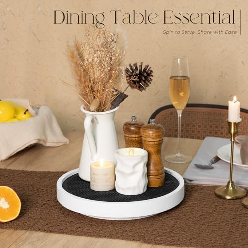 EOSAHR Non-Skid Lazy Susan Turntable, Wooden Rotating Tray for Table, White - Image 3