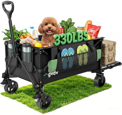 GVDV CW35 Plus Wagon Carts Foldable with Tailgate, 42 in Extended Handle by GVDV