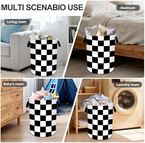 Black White Checkered Laundry Basket Storage Bin Foldable Laundry Hamper Clothes Storage Bucket Organizer 19.6x15.7 Inch For Laundry Room/Bedroom/Bathroom - Image 6