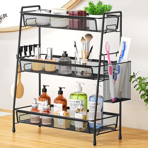 VITVITI 3 Tier Bathroom Organizer Countertop, Counter Storage Shelf, Black by VITVITI
