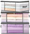 LANDNEOO 3-Pack Clothes Storage Bags, Plastic Foldable Blanket Storage bins, Closet Organizer Container for Bedroom, Bedding, Comforters, Pillows, and Clothing - 35L with Handles by MakeLifeBetterEasier