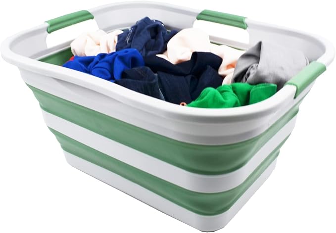 SAMMART 30L(8 gallon) Collapsible Plastic Laundry Basket - Foldable Pop Up Storage Container/Organizer - Space Saving Hamper/Basket - Water Capacity 24L(6.3 gallon) (1, Grey/Dark Sea Green) - Image 6