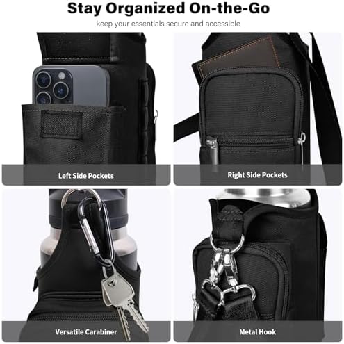 icolor Magnetic Gym Bag Water Bottle Carrier Holder with Phone Pockets & Shoulder Strap,Gym Magnetic Bag 5 Built-in Magnets Gym Accessories Organizer Sling Bottle Bag Pouch Sleeve - Image 5