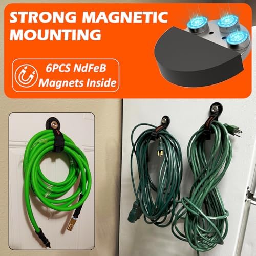 MUTUACTOR Strong Magnetic Hooks,Non-Slip Magnetic Mount Hooks Heavy Duty for Hanging,2PCS Anti-Scratch Garage Storage Hooks Adjust Cable for Garden Hoses Universal Rope Cordless Drills RVs Equipments - Image 4