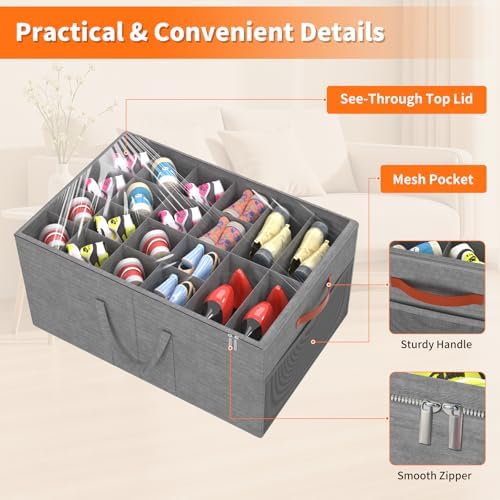 Aokeyee 2 Pack Shoe Organizer for Closet, Large Shoe Storage Box, Grey - Image 4